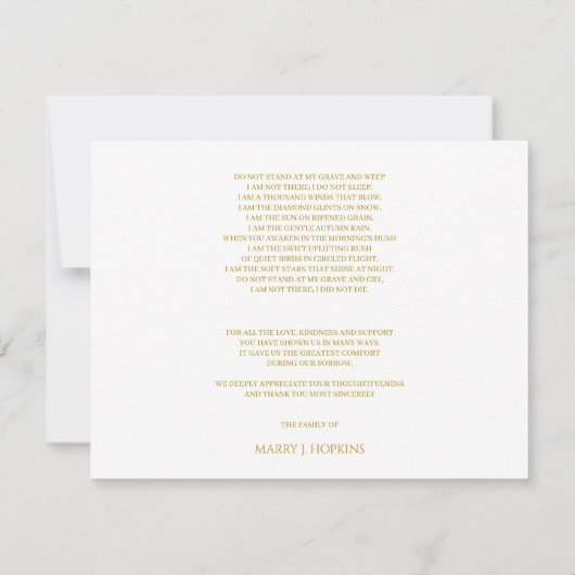 Persoonlijke begrafenis Bereavement Hartelijk dank Bedankkaart (Achterkant)