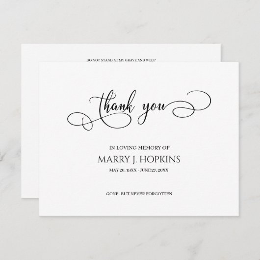 Persoonlijke begrafenis Bereavement Hartelijk dank Bedankkaart (Voorkant / Achterkant)