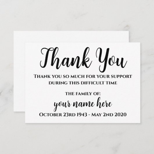 Persoonlijke begrafenis Dank u Notecards Bedankkaart (Voorkant / Achterkant)