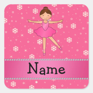 Persoonlijke benaming ballerina roze sneeuwvlokken vierkante sticker