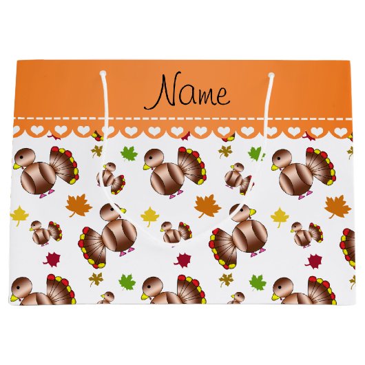 Persoonlijke benaming bladeren van witte kalkoenen large cadeautasje (Voorkant)