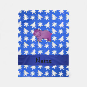 Persoonlijke benaming bomen met hippo blauwe sneeu fleece deken