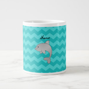 Persoonlijke benaming dolfijn turquoise chevrons grote koffiekop