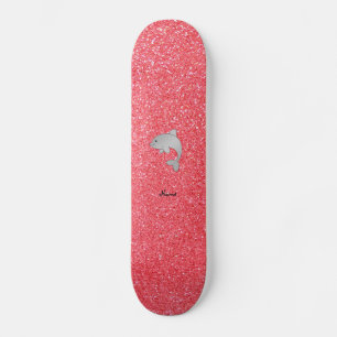 Persoonlijke benaming dolfijnroze glitter skateboard