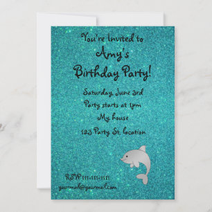 Persoonlijke benaming dolphin turquoise glitter kaart