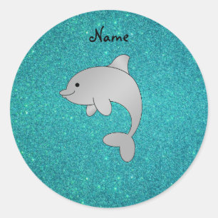 Persoonlijke benaming dolphin turquoise glitter ronde sticker