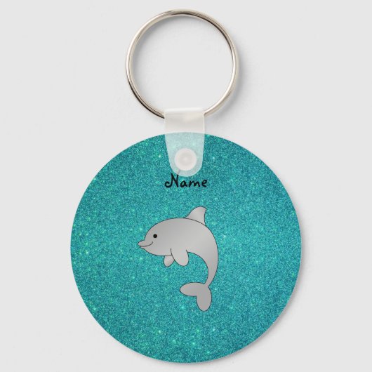 Persoonlijke benaming dolphin turquoise glitter sleutelhanger (Voorkant)