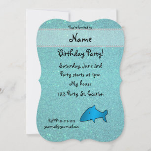 Persoonlijke benaming haai turquoise glitter kaart