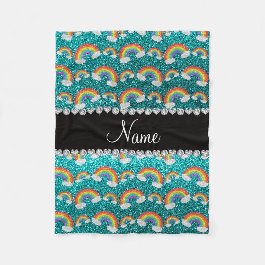 Persoonlijke benaming heldere aqua glitter rainbow fleece deken (Voorkant)