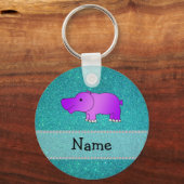 Persoonlijke benaming hippo turquoise glitter sleutelhanger (Voorkant)