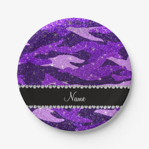 Persoonlijke benaming indigo paarse glitter camouf papieren bordje