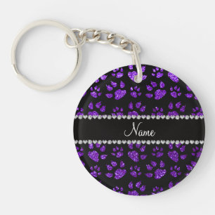 Persoonlijke benaming indigo paarse glitter cat pa sleutelhanger