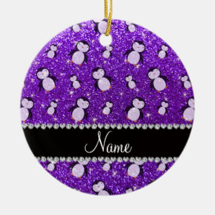 Persoonlijke benaming indigo paarse glitter pingui keramisch ornament