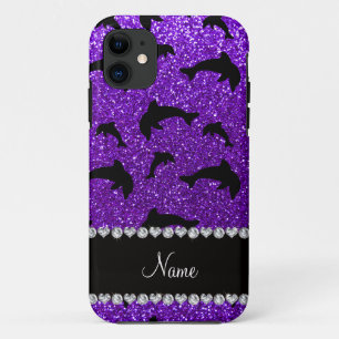 Persoonlijke benaming indigo paarse glitterdolfijn iPhone 11 hoesje