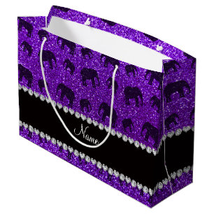Persoonlijke benaming indigo paarse glitterolifant large cadeauzakje