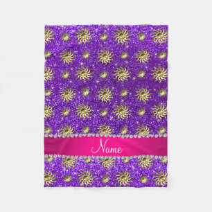 Persoonlijke benaming indigo paarse goudzonnen fleece deken