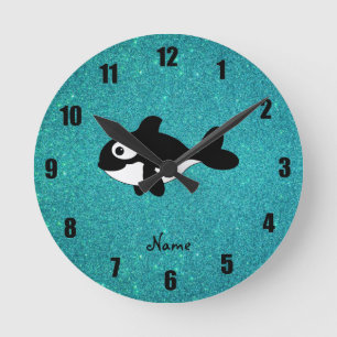 Persoonlijke benaming killerwalvis turquoise glitt ronde klok