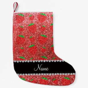 Persoonlijke benaming koraalroze glitter aardbei kleine kerstsok