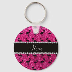 Persoonlijke benaming neon hot roze glitter flamin sleutelhanger