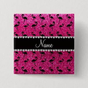 Persoonlijke benaming neon hot roze glitter flamin vierkante button 5,1 cm