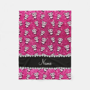 Persoonlijke benaming neon hot roze glitter pandas fleece deken