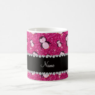 Persoonlijke benaming neon hot roze glitter pingui koffiemok