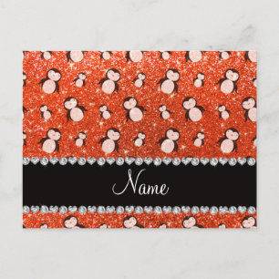 Persoonlijke benaming neon oranje glitter pinguins briefkaart