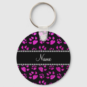 Persoonlijke benaming neon roze glitter kattenpote sleutelhanger