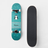 Persoonlijke benaming penguin turquoise glitter skateboard (Voorkant)