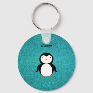 Persoonlijke benaming penguin turquoise glitter sleutelhanger