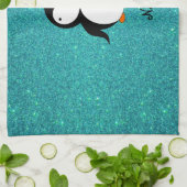 Persoonlijke benaming penguin turquoise glitter theedoek (Gevouwen)
