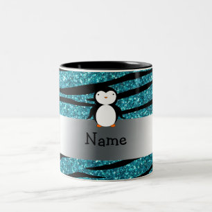 Persoonlijke benaming penguin turquoise glitter ze tweekleurige koffiemok