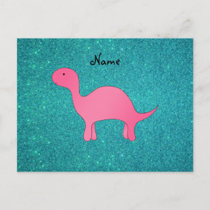 Persoonlijke benaming Pink dinosaur turquoise glit Briefkaart