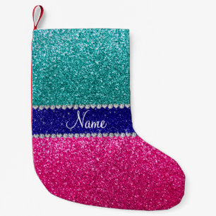 Persoonlijke benaming robin egg blue hot roze glit kleine kerstsok