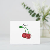 Persoonlijke benaming rode glitter cherry briefkaart (Staand voorkant)