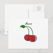 Persoonlijke benaming rode glitter cherry briefkaart (Voorkant / Achterkant)