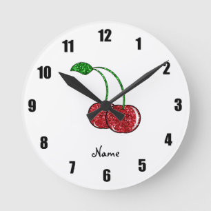 Persoonlijke benaming rode glitter cherry ronde klok