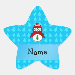 Persoonlijke benaming rode santa owl blue bomen ster sticker