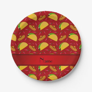 Persoonlijke benaming rode tacos sombreros chilis papieren bordje