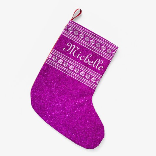 Persoonlijke benaming roze glitter kerstmis kleine kerstsok (Voorkant (Hangend))