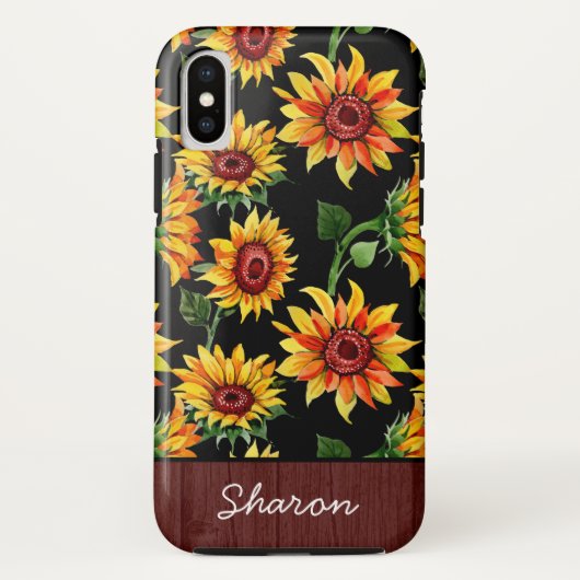 Persoonlijke benaming Rustic Sunflower Wood Case-Mate iPhone Case (Achterkant)