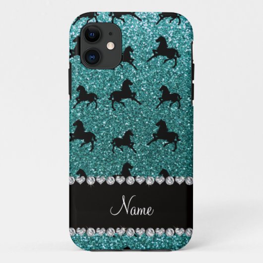 Persoonlijke benaming turquoise glitter paarden Case-Mate iPhone case (Achterkant)