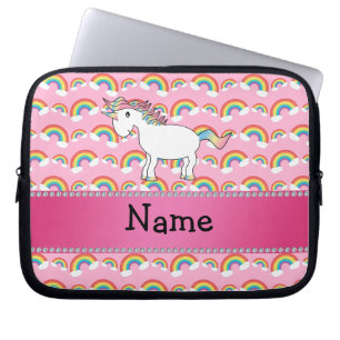 Persoonlijke benaming unicorn roze regenbogen laptop sleeve