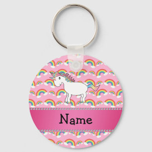 Persoonlijke benaming unicorn roze regenbogen sleutelhanger