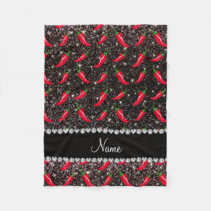 Persoonlijke benaming zwarte glitter chili pepper fleece deken