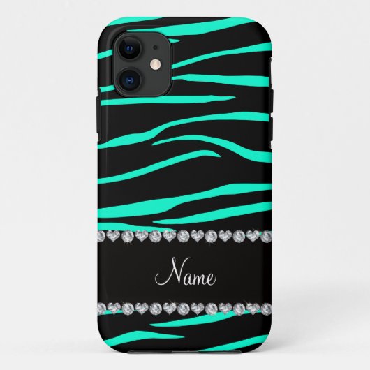 Persoonlijke benaming zwarte turquoise zebra strip Case-Mate iPhone case (Achterkant)