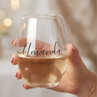 Persoonlijke 'Best Mom Ever' Script Monogram Steel Wijnglas Zonder Voet