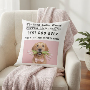 Persoonlijke “Beste Hond Ooit” Krantenfoto Kussen