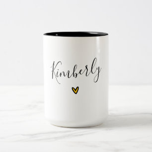 Persoonlijke beugel met naam en hart tweekleurige koffiemok