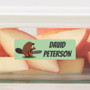 Persoonlijke bever met kettingzaag cartoon humor labels